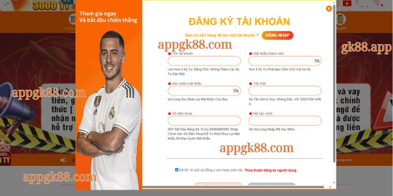 Biểu mẫu đăng ký GK88