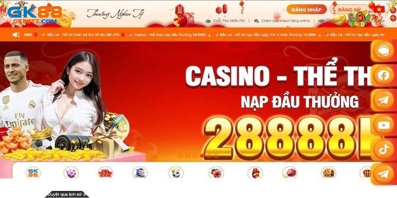 Giao diện chính GK88 hiện đại