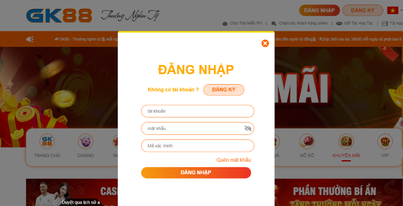 Đăng nhập gk88 cho tân thủ